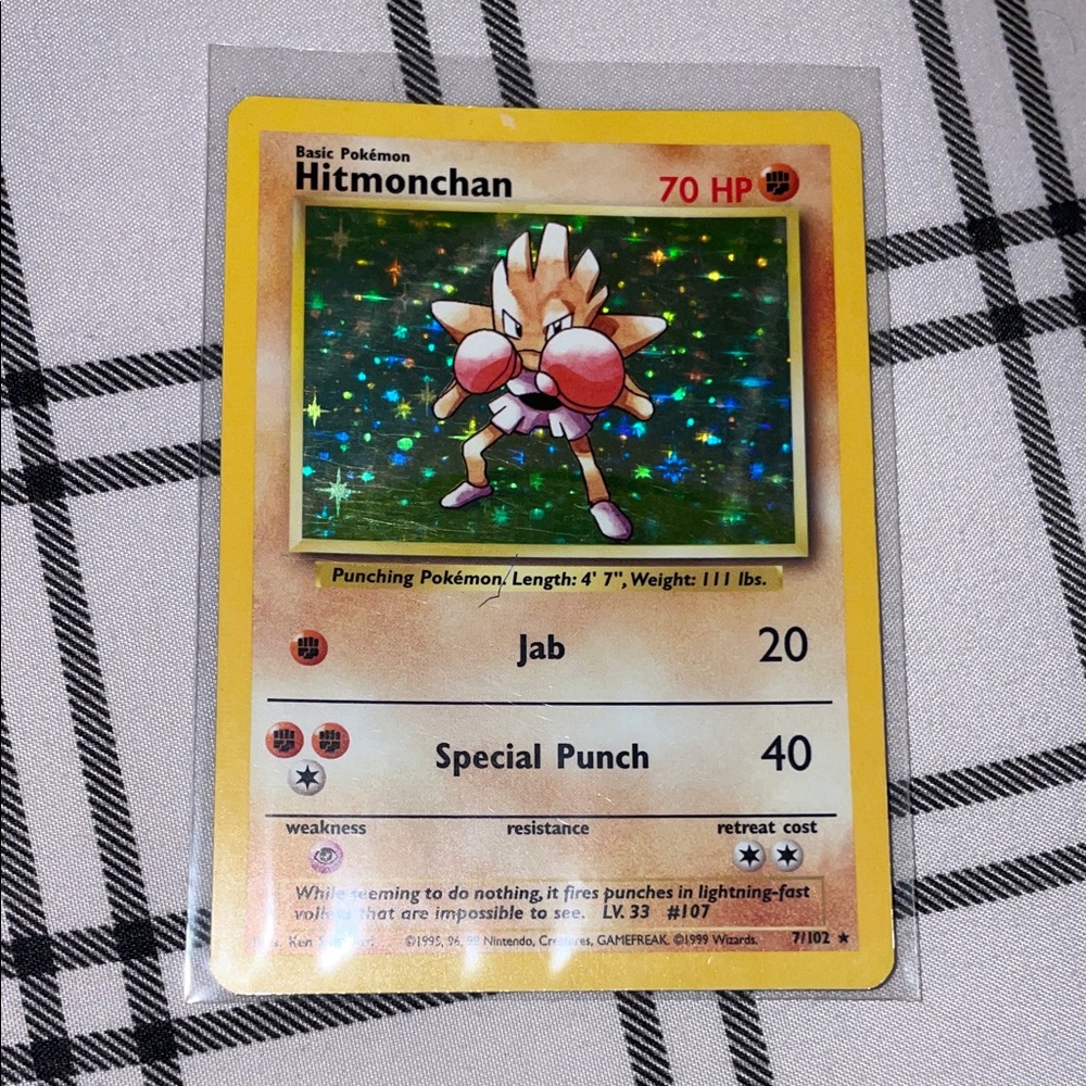 Pokemon Hitmonchan Card - Yellow and Red